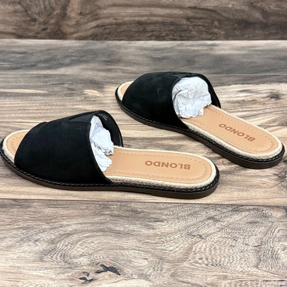 NIB Blondo 8.5M Waterproof Emilia Black Nubuck Slide Flat Sandals Jute Trim - Picture 6 of 12